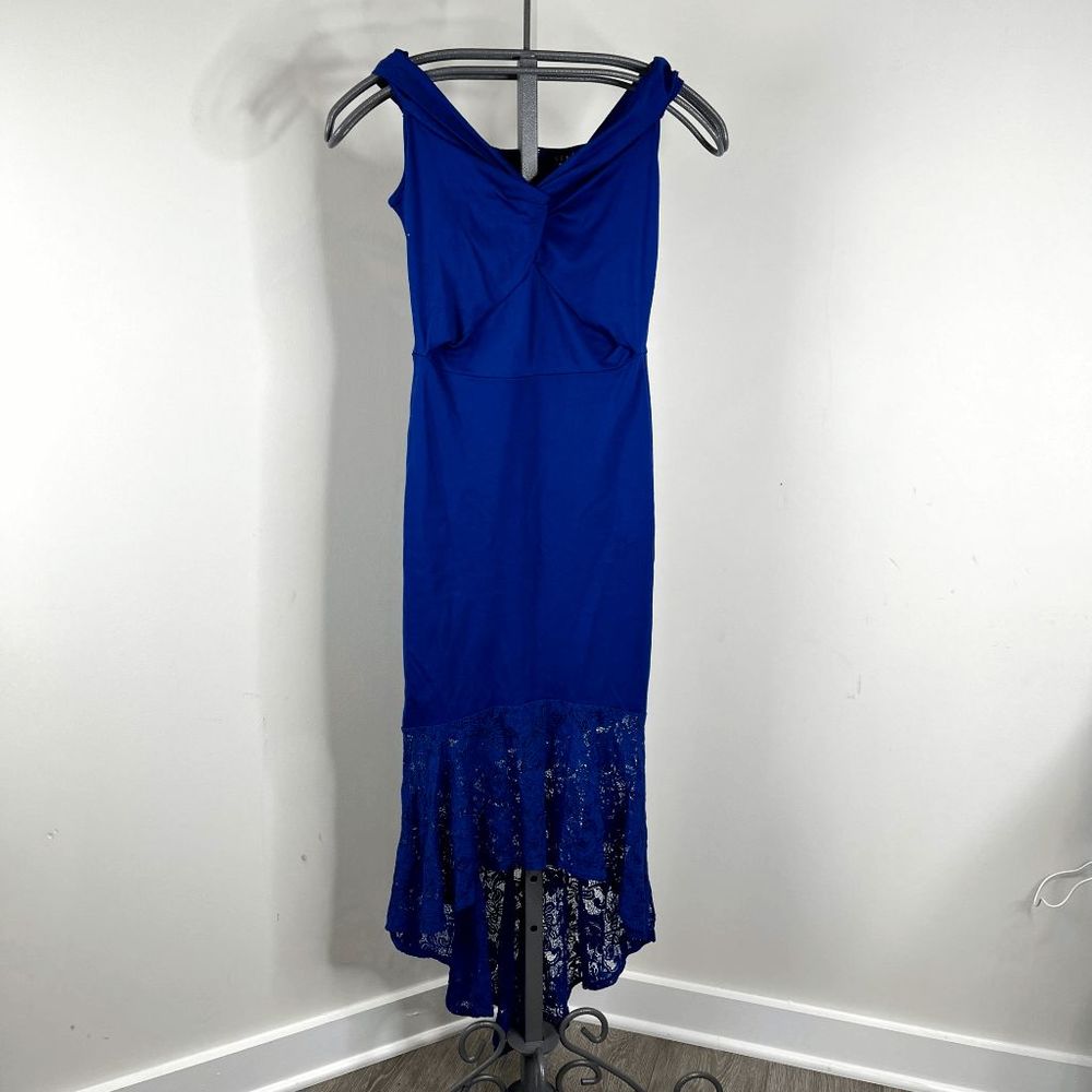 Venus Blue V-Neck Midi Lace Flounce Dress‎ Size 6